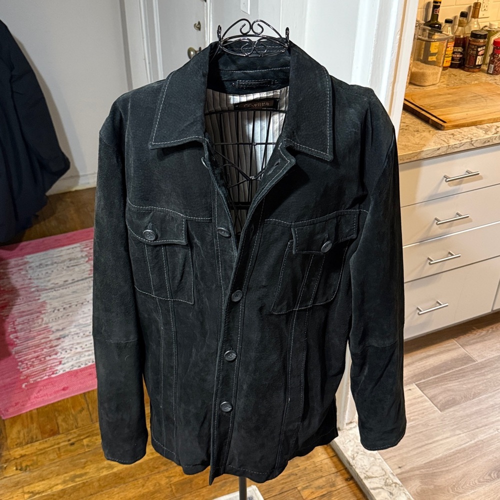Wilson leather suede black jacket/shacket button up size L classic